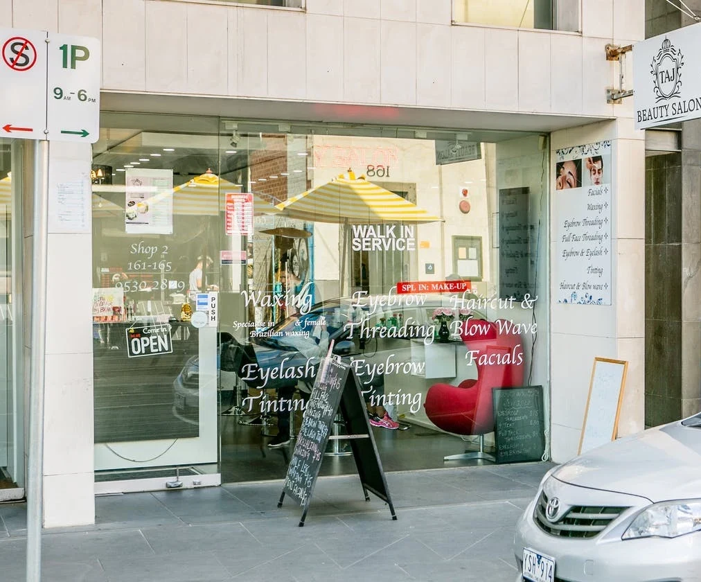 Taj Beauty Salon shopfront on Greville Street, Prahran
